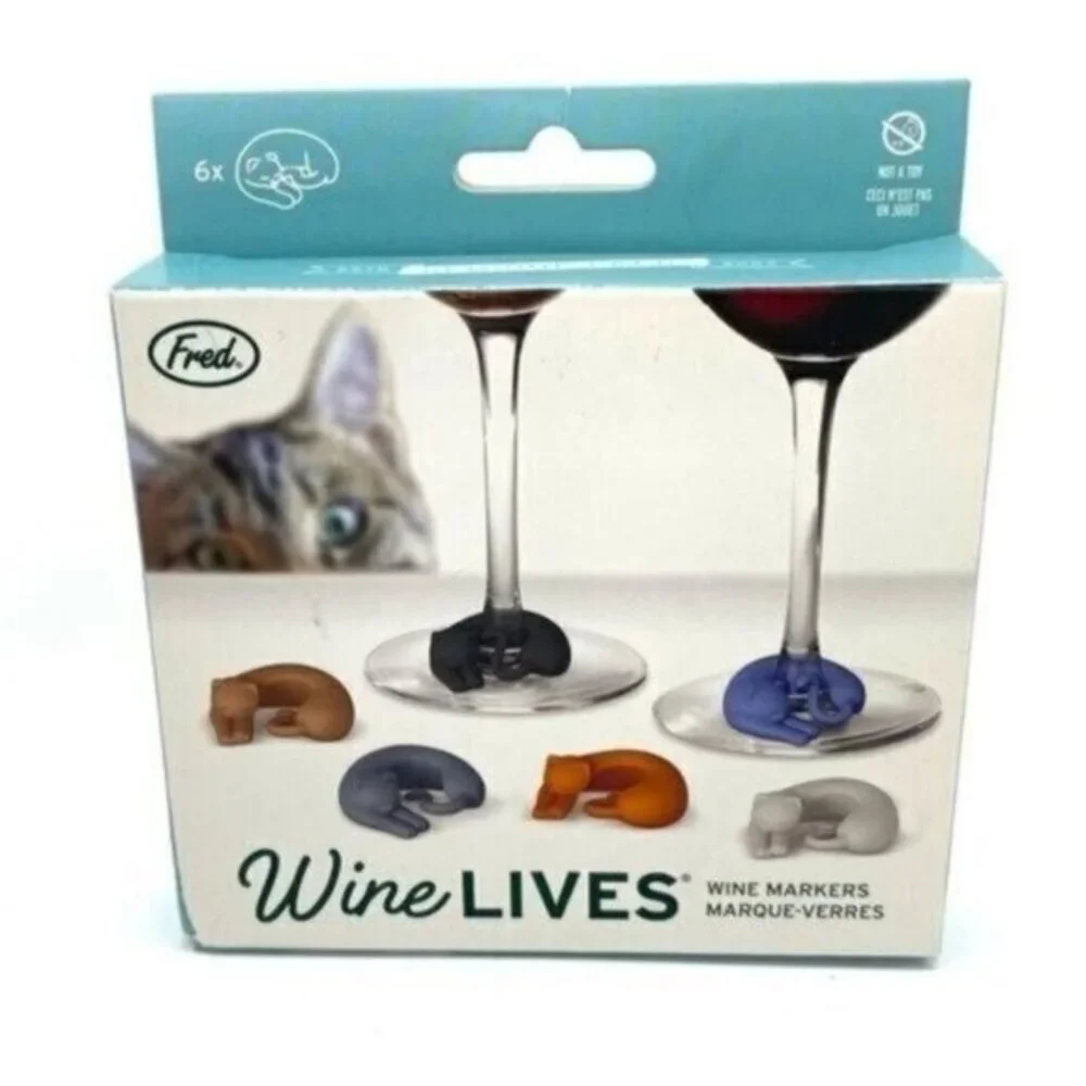 Wine Lives Kitty Drink Markers Set of 6 New